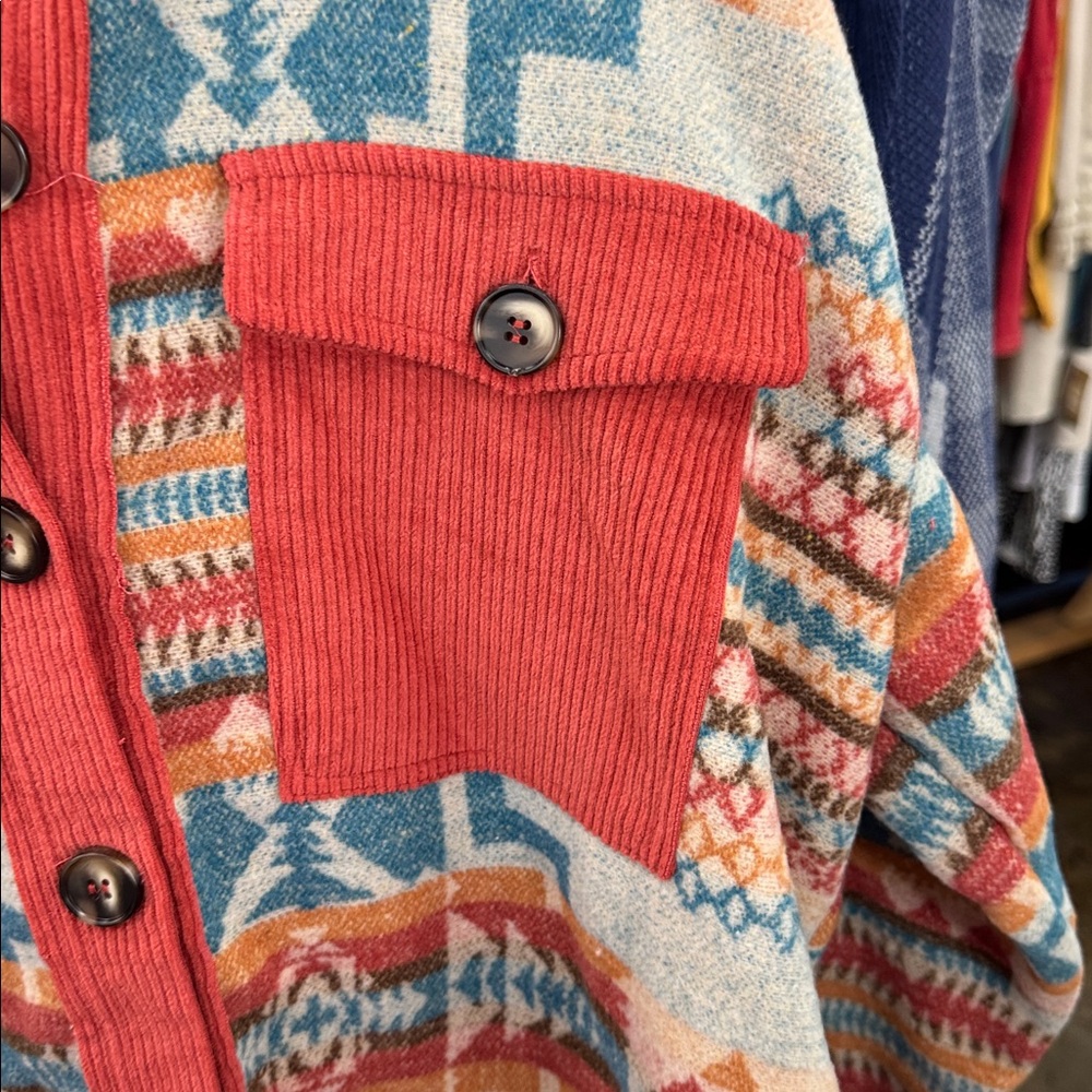 Colorful Aztec Button-Up Jacket - Picture 3 of 3